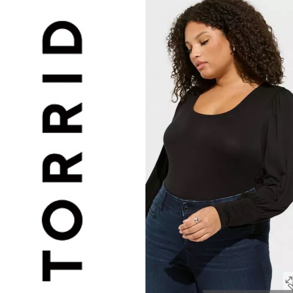 TORRID Super Soft Square Neck Long Puff Sleeve Tee Deep Black Size 0/L
